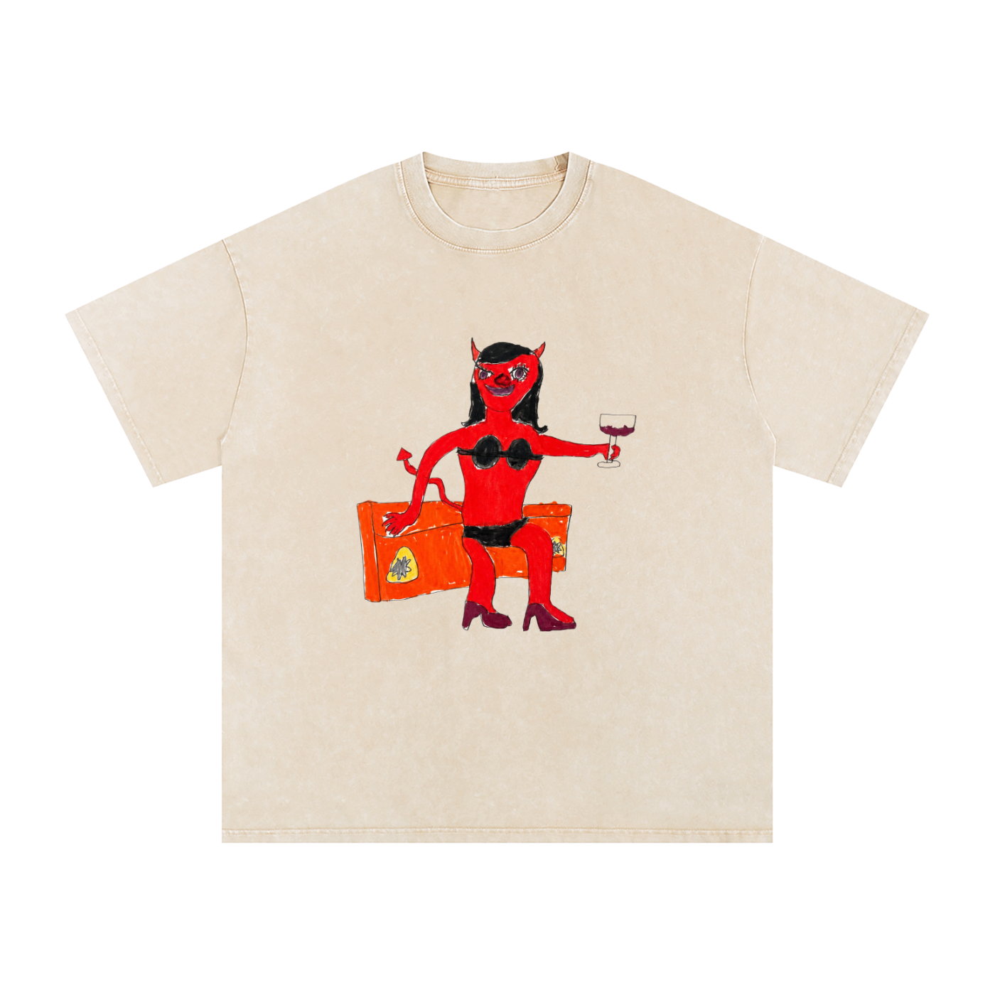 Devil Woman Snow Washed Oversized Cotton T-Shirt