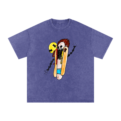 Hot Dog Werewolf Snow Washed Oversized Cotton T-Shirt