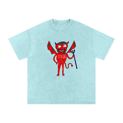 Devil Man  Snow Washed Oversized Cotton T-Shirt