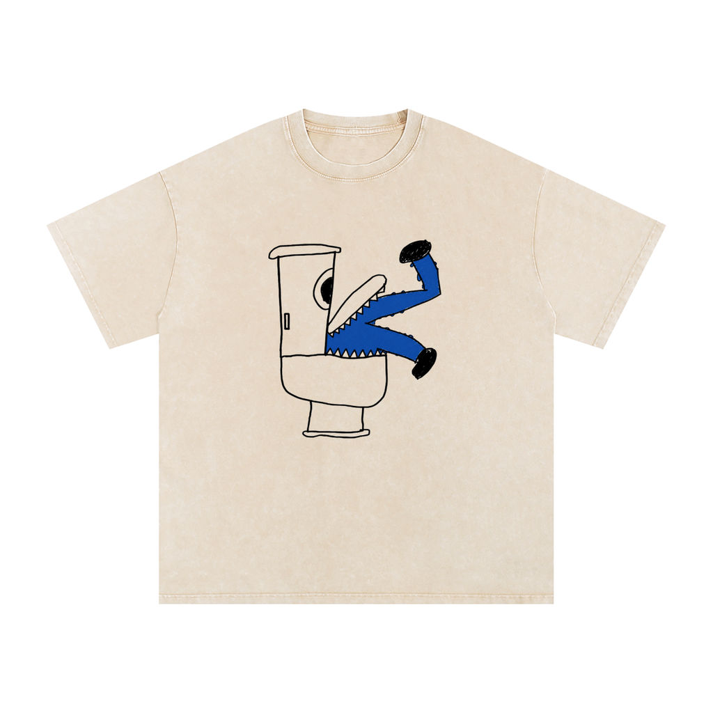 Toilet Monster Tee Snow Washed Oversized Cotton T-Shirt